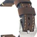Dark Brown 20mm Genuine Leather Wristwatch Watch Band Oil Tan Vintage Strap for Men with Stainless Buckle