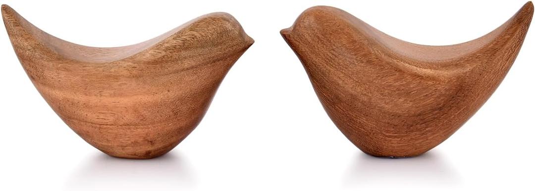 NIRMAN Acacia Wood Bird Statues Set Home Dcor Bird Sculpture for Living Room, Bathroom, Office Modern Style Birds Decorative Ornaments (Set of 2) (4.5" x 2" x 2.5")