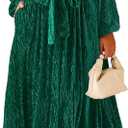 Happy Sailed Women's Velvet Dress Fashion Fall Winter Long Sleeve High Waist A-Line Semi Formal Wedding Guest Dresses (XS, Green)