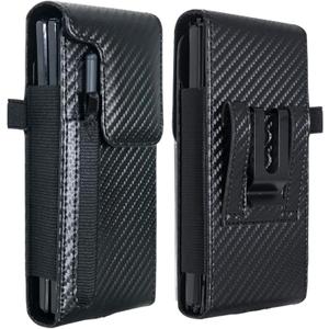 Holster Pouch for Samsung Galaxy Z Fold 7/6/5/4/3 with S Pen Holder & Belt Clip & Card Holder, Luxury Carbon Fiber Leather Holster Case with Belt Loop&Metal Clip&Magnetic Closuer (Vertical)