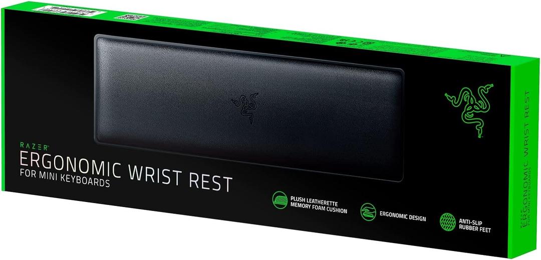 Razer Ergonomic Wrist Rest for Mini Keyboards: Plush Leatherette Memory Foam Cushion - Anti-Slip Rubber Feet