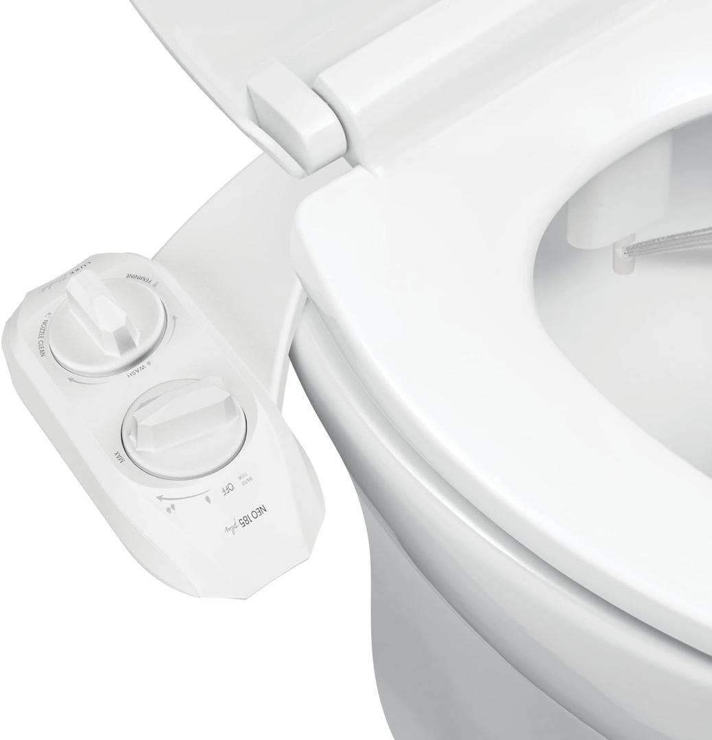LUXE Bidet NEO 185 Plus - Patented Bidet Attachment for Toilet Seat, Innovative Hinges to Clean, Slide-in Easy Install, Advanced 360 Self-Clean, Dual Nozzles, Feminine & Rear Wash (White)