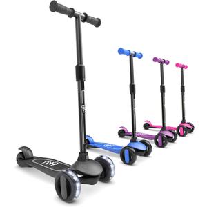 6KU Scooter for Kids Ages 3-10 with Flash Wheels, Kids Scooter 4 Adjustable Height, Toddler Scooter Extra-Wide PU LED Wheels, 3 Wheel Scooter for Kids for Girls & Boys Learn to Steer (Black)