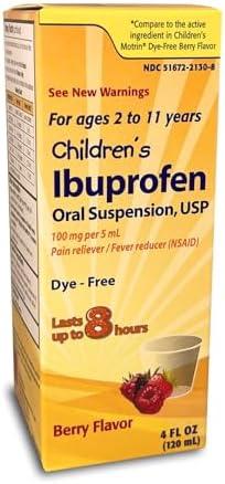 Taro Children's Ibuprofen Oral Suspension 100 mg per 5 mL, 4 Fl Oz, Pain Reliever and Fever Reducer for Ages 2-11 Years, Dye-Free, Berry Flavor 2Pcs Exp. 06/2026