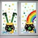 St Patricks Day Window Clings Stickers Green Lucky Shamrock Window Stickers Irish Party Window Art Seasons Decals for St Patricks School Home Office Accessories Toddlers Party Supplies (St. Patrick's)