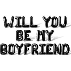 Letter Balloons - WILL YOU BE MY BOYFRIEND 16" Inch Alphabet Letters Foil Mylar Balloon Valentines Day Banner (Black)