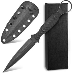 C1340 Fixed Blade Knife AUS-10 Black Stonewashed Steel Blade G10 Handle EDC Straight Knife for Outdoor Camping Survival Hiking(Black)