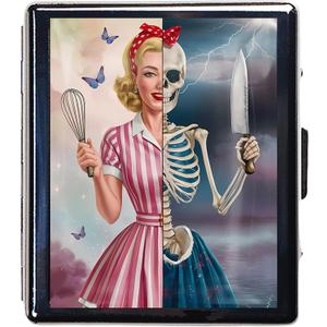 7 Days Chromed Shiny Silver Pill Organizer with Mirror Inside Has 8 Separate Compartments Rectangle Cute Travel Pill Organizer for Purse 7 Days Pill Box Pill Case (A Special Skeleton Combo)