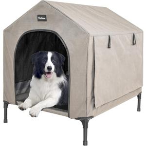 2 in 1 Dog House,Elevated Dog Bed with Removable Cover, Indoor & Outside Puppy Shelter Cot,Raised Dog Bed for Medium Dogs & Cats (Brown, Medium)