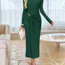 ZESICA Women's 2026 Spring Long Sleeve Bodycon Dress Mock Neck Wedding Guest Cocktail Party Long Midi Dresses (Green, M)