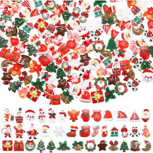 Wesiti 200 Pcs Christmas Resin Charms for Crafts Christmas Embellishments Mini Flat Resin Charms for Jewelry Making Miniatures Ornaments Beads for DIY Craft Supplies Embellishments Scrapbook