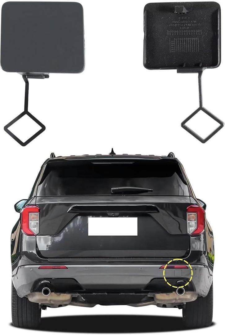Goholy Car Rear Bumper Tow Hook Cover Compatible with Ford Explorer 2020 2021 2022 2023 74253KX LB5Z17K922AA LB5Z-17K922-AA Small Lid Towing Eye Cap Black unpainted Right Passenger Side