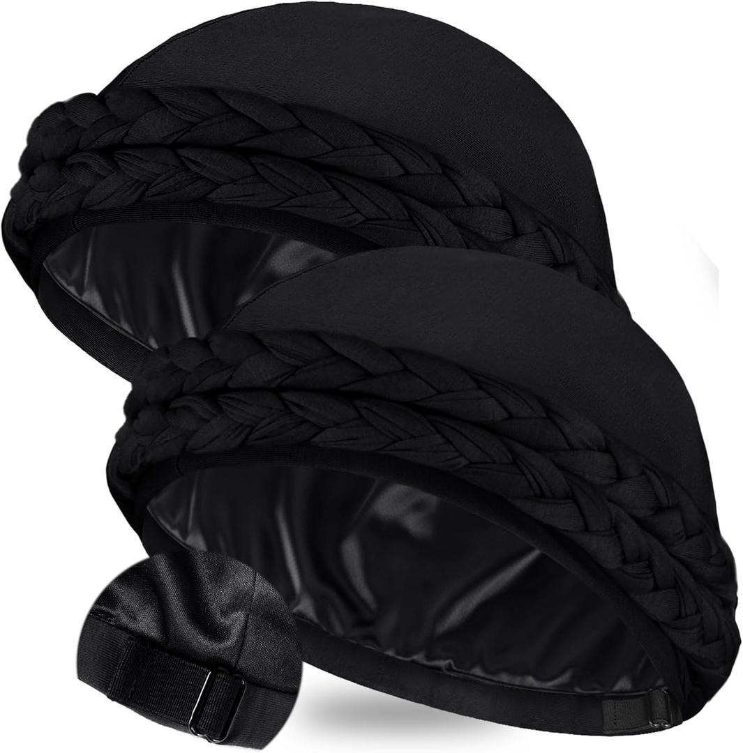 Ababalaya Satin Lined Turban for Women Mens Halo Turban Silky Lined Durag for Waves Braids Locs Sleeping Bonnet Sleep Cap (Blackblack)