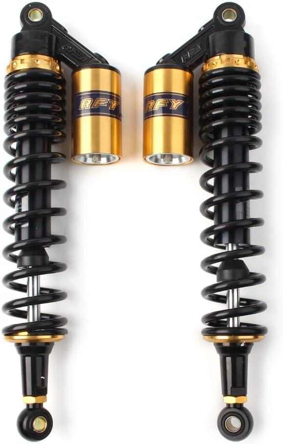 Newsmarts 2pcs Adjustable 15.75" 400mm Motorcycle Air Shock Absorbers for HONDA for Suzuki for Yamaha for Kawasaki ATV Go Kart Quad Dirt Sport Bikes, Gold and Black