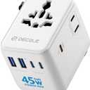 Universal Travel Adapter, International Travel Plug Adapter with 3 USB-C 2 USB-A Ports 45W, All in One Portable Socket, for USA, UK, EU, AU 224+ Countries (White)