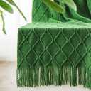 Inhand Green Knitted Throw Blanket for Couch and Bed, St. Patricks Day Lucky Spring Gifts Throw for Her or Him, Soft Farmhouse Woven Blanket with Tassel, Lightweight Decorative, 50"x60"