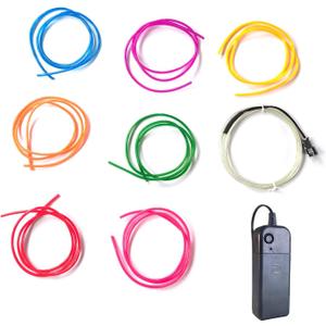 MaxLax EL Wire DIY Mutilcolor, 9.8ft/3m Portable Battery Pack Neon Lights Strip 360 Cuttable Glowing Rope Lights for Parties, Halloween