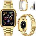 MioHHR Solid Stainless Steel Band Compatible with Apple Watch 42mm (Series 11 10), Metal Strap with Soft TPU Case for iWatch Series 11/10 42mm Women and Men, Gold