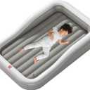 QPAU Inflatable Toddler Travel Bed with 3-Sided Safety Bumpers, Extra Large Kids Air Mattress, Includes Detachable Mattress, Portable for Camping, Travel, Home Use (Grey)