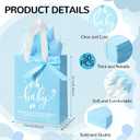 PerKoop 50 Packs Baby Shower Gifts Bags Bulk Baby Shower Favor Bags with Handle Paper and 50 Sheets Decorative Tissue Paper for Guests Gifts Gender Reveal(Blue)