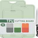 Gintan Flexible TPU Cutting Board with Knife and Juice Groove, BPA Free Flexible Chopping Boards for Kitchen Dishwasher Safe Easy Grip Handle(L+M+S-Green)