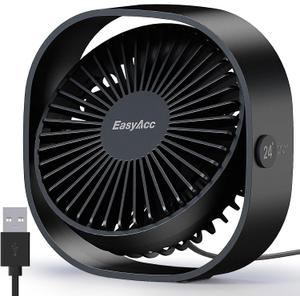 EasyAcc USB Small Desk Fan, Slumber Pod Fan [360Rotatable Head &Powerful ] 3 Speeds Portable Personal Table Travel Fan for Sleeping Desk Cruise Ship Dorm Bedroom Office Office (No Battery) (Black)