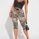 Women's Zebra Striped Skinny Bermuda Shorts Bowknot High Waisted Lace Leggings Shorts (M)