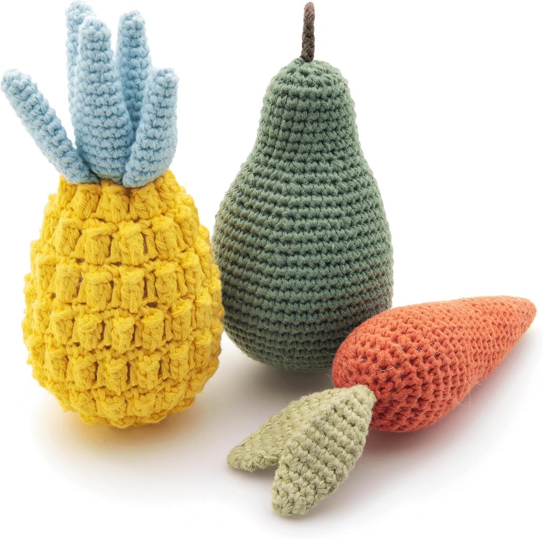 Nina Woof Organic Cotton Squeaky Dog Toys Fruits & Veggies Dog Toy Pack - Handmade Knit Dog Accessories, for Small Medium Dogs, Puppy Essentials and Puppy Toys Perfect Dog Gift