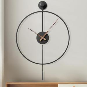 34.624 Inch Large Modern Decorative Giant Pendulum Wall Clocks,Big Classical Metal Dial Wall Clock with Walnut Pointers for Living Room,Office,Entryway,Dining Room Decor (Black)
