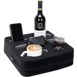 Couch Cup Holder Pillow - Sofa Cup Holder | Couch Caddy, Couch Drinks Remotes Holder for Cups, Headphones, Snacks, and Phones | Use it on Car, Pack, Beach, RV, and More (Black) (13" x 13" x 3.5")