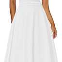Kaximil Women's Square Neck Corset A Line Maxi Dress Ruffle Ruched Waist Flowy Long Dresses (White) XL