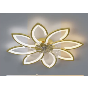 Bella Depot 35" Bladeless Flower Ceiling Fan Low Profile Flush Mount Ceiling Fan with Lights and Remote Dimmable 3 Color 6 Speeds for Bedroom Girls (Gold)