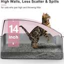 Stainless Steel Litter Box | XXL Deepened 8" Design Enclosed Box with Lid for Big Cats | High Sided, Anti-Urine Leakage | Non-Stick Bottom & Includes Litter Mat & Metal Scoop(Cute Pink)