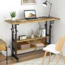 Hadulcet Small Standing Desk with Charging Station, Rolling Desk Adjustable Height, Mobile Laptop with Wheels, Portable Stand Up for Treadmill Walking Pad, 32" Rustic Brown