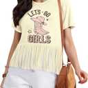 Western Shirts for Women Cowgirl Boots Hat Shirt Vintage Cowgirl Fringe Tops Short Sleeve (L)