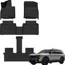 AUXKO All Weather Floor Mats for 2027 Kia Telluride Hybrid | High Wall,All-Weather,All Season,Odorless,Anti Slip,Rain&Salt Resistant,TPE Material,Black,Accessories,Pet Friendly