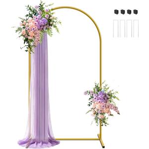 7.2 ft Metal Arch Backdrop Stand, Gold Wedding Arch Stand with Ground Nails, Balloon Arched Backdrop for Wedding, Baby Shower, Birthday Party, Photography, Garden Floral, Ceremony Decor