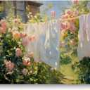 IGMA Laundry Day Wall Art - Vintage Muted Pink Rose Garden Painting, Farmhouse Artwork Cottage Core Decor, Laundry Room Art Decor 12x16inch Unframed, Colourful9