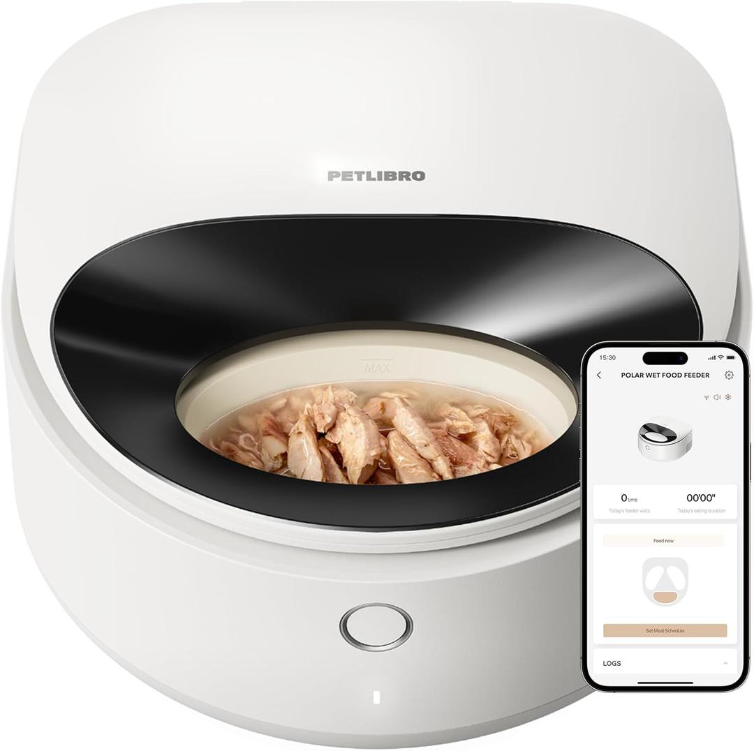 PETLIBRO Automatic Cat Feeder Wet Food Refrigerated New Upgraded APP Control,3 Days Freshness 3 Meals,Semiconductor Cooling&Quick Chills Wet Food Dispenser,Polar WiFi Timed Auto Pet Feeder for Cat Dog (White)
