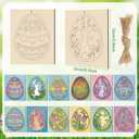 Thyle 24 Pcs Large Easter Wooden Ornamnrts to Paint 6 Inch DIY Blank Unfinished Wood Egg Cutouts for Crafts Hanging Decorations Happy Easter Hallow Egg Rabbit Bunny Butterfly Flower Hen 12 Style
