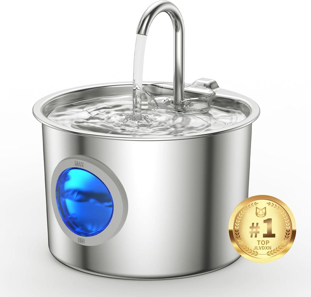 Premium Stainless Steel Cat Water Fountain 2.2L/74oz Automatic Pet Fountain Ultra-Quiet <25dB Cats Water Dispenser with Detachable Tank, Easy to Clean,Gifts for Cats, Dogs