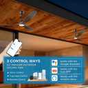 52 Inch Outdoor Smart Ceiling Fan with Lights Damp Rated for patios, 3 Blades Solid Wood, ETL Listed Indoor Exterior, 6-Speed Noiseless Energy Efficient DC Motor Matte Black Finish with Walnut Blades
