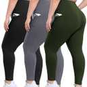 3 Pack Plus Size Leggings with Pockets for Women - High Waisted Tummy Control Spandex Soft Black Workout Yoga Pants