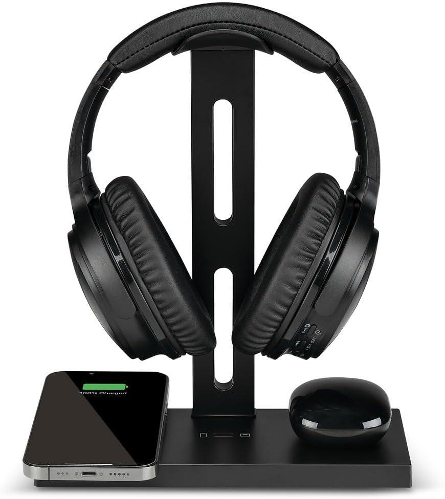 iLIVE 5-in-1 Headphone Stand and Wireless Charger Black