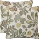 Mika Home Set of 2 Jacquard Tropical Leaf Pattern Throw Pillow Covers Decorative Pillowcase 20X20 Inches, Green Cream
