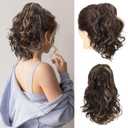 SEIKEA Highight Ponytail Extension Jaw Claw 10" Short Thick Wavy Curly Soft Natural Looking Clip in Synthetic Hairpiece One Piece Fake Pony Tails for Women Dark Brown with Highlights