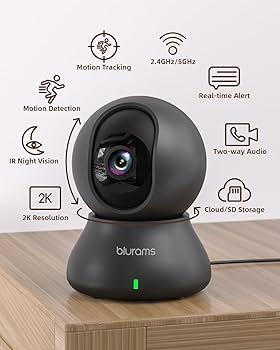 blurams Indoor Camera, 2K Pet Camera 360° Cameras for Home Security with Phone App, Motion Tracking, 2Way Audio, IR Night Vision, Siren, Compatible with Alexa & Google Assistant