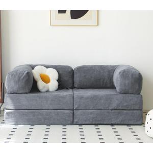 N&V 67-Inch Corduroy Floor Sofa, Folding 2-Seater Lounge Couch, Soft Corduroy, Solid Foam seat Cushions for Apartments, Reading and Everyday Lounging (Light Grey)