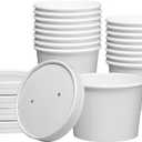 GUSTO 8 oz. White Paper Food Containers with Vented Lids [25 Count] To Go Hot Soup Bowls, Disposable Ice Cream Cups, Ideal for Hot and Cold Foods - (Formerly Comfy Package)