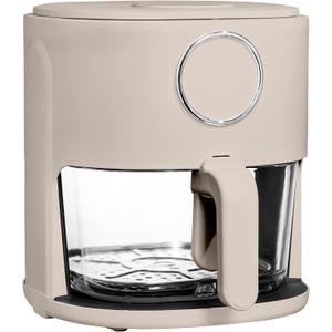 COOK WITH COLOR Colorful 1200W 4Qt Air Fryer: Glass Basket, Dishwasher Safe, 60min Timer, 6 Presets, Temp Control 175F-400F, 4 QT, Greige (Medium)